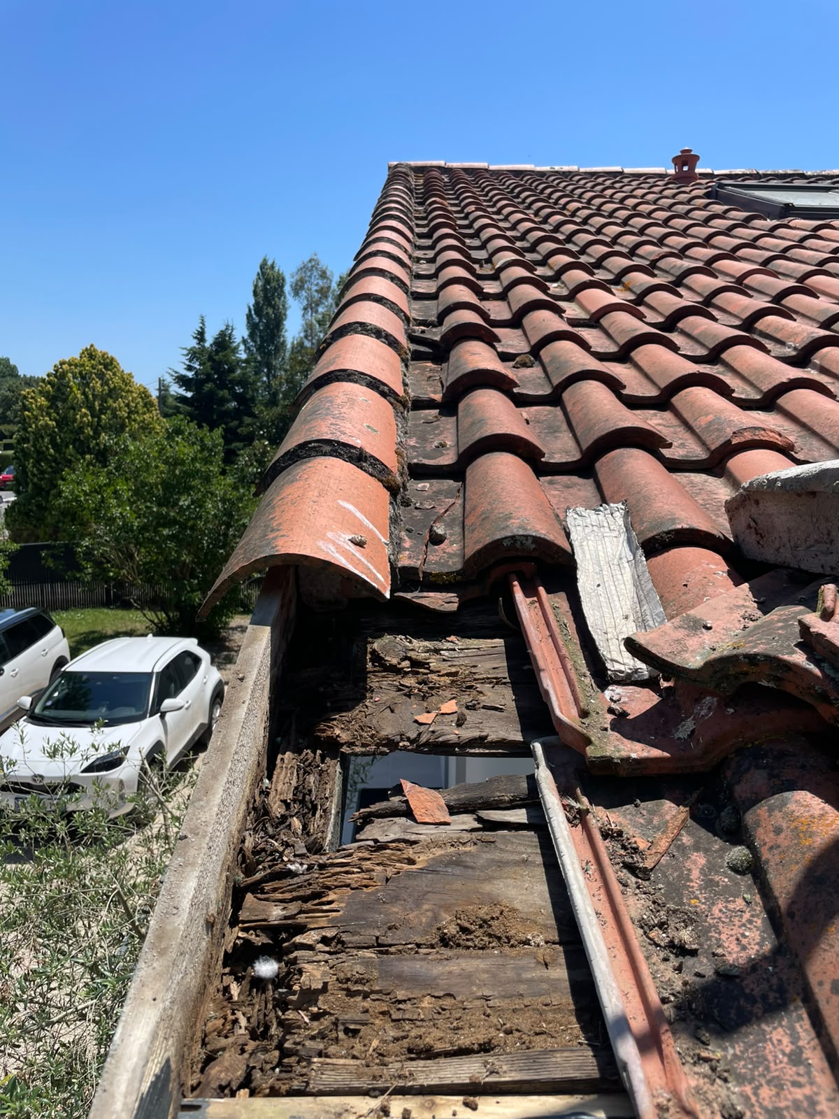 Bois de rive dégradé découvert pendant les travaux
